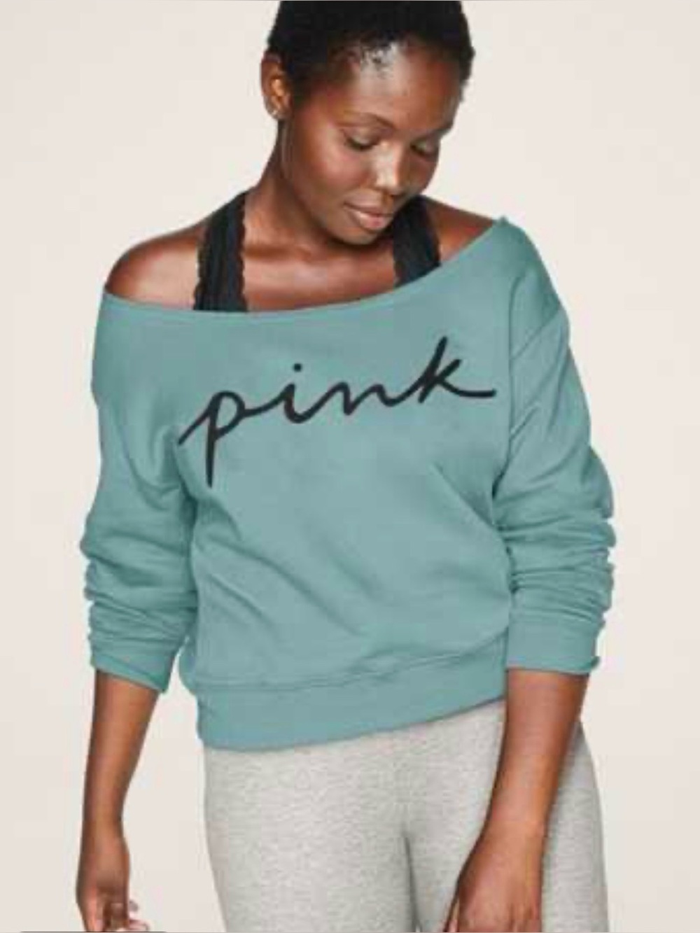 Victoria's Secret Pink Sweatshirt Raw Edge Neckline Cropped Fleece Pullover Sz M